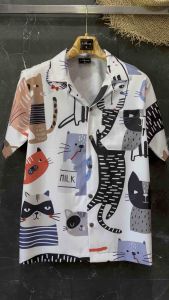 แมวขาวน้ำตาล เสื้อฮาวาย เสื้อเชิ้ตผ้าไหมอิตาลีเกรดพรีเมี่ยม