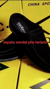 bostong slop sepatu sendal kulit pria slip on kasual sintetis kerja kantoran  pormal sol karet