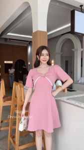 c66เดรสแขนสั้นโบว์แต่งกุ๊น