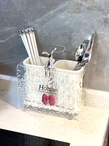 OHHDEER Rabbit Acrylic Chopstick Holder Wall-mounted Chopsticks Tube Spoon Knife Fork Tableware Drain Rack Organizer 小兔筷子筒