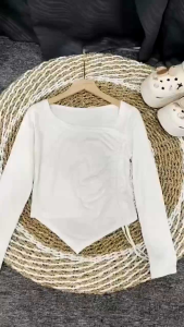 LDS-Crop Top Square Neck Tali Serut Samping Lengan Panjang - Kaos Wanita Korean Crop Top Terbaru