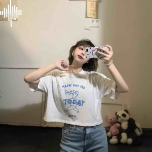 Áo baby tee cổ tròn thun nữ croptop Happy Day Today brand HLF