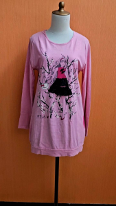 atasan kaos wanita pink muda NEVADA cewek L lengan panjang