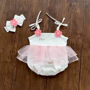 (3-12kg) Body 2 Hoa Thêu NHÍM XÙ KIDS Cho Bé Gái Đầy Tháng Thôi Nôi Sinh Nhật B031
