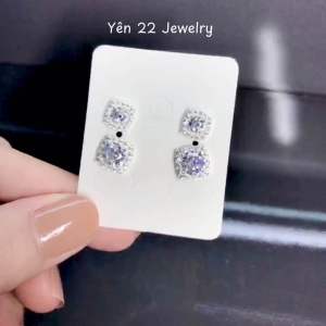 Bông tai bạc vuông chuôi đẩy