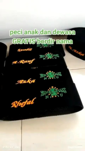 PECI SONGKOK PECI HITAM ANAK DAN DEWASA FREE BORDIR NAMA KOPIAH ANAK DAN DEWASA