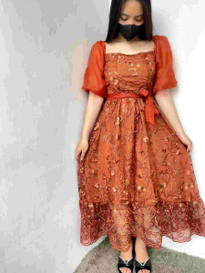 Premium Midi Dress Pesta Kondangan Terbaru Dress Natal Brukat Gardenia Square Neck Dress Pesta Mewah Elegant Zh