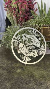 แสตนเลส ฉลุลาย ปลาคราฟ มั่งมี ศรีสุข ลายมงคล แสตนเลส สีทอง 304 หนา 0.8mm