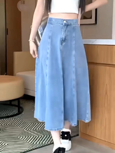 Rok Korea Style Span Rok Jeans Panjang Wanita Rok Jeans Strech Span Denim Rok Midi Melar Rok Jumbo Bigsize Muslim Fashion Ootd