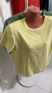 Laysso L19 C0Iins cotton full length plain crew neck t-shirts tops for women in multiple colors including brown black white red yellow blue and green.