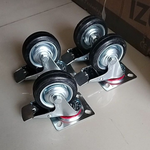 Paket roda karet 3" hitam 4 REM Roda troli 3in set 4pcs Rem semua