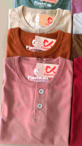 Flashkids Kaos Anak Laki-laki & Perempuan Polos Pendek Kancing Henley 4-12 Tahun Cotton Combed 24s Premium