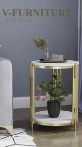 Kệ bàn góc Sofa phòng khách 2 mặt đá chân kim loại dạng sáo BG-05 sang trọng hiện đại