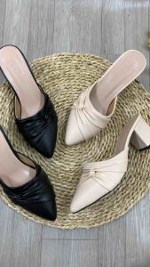 Giày sục gót vuông 5cm đính nơ xoắn bên TT Shoes hue5p