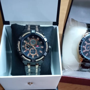Jam Tangan Pria Strap Rantai Stainless Hitam Rose gold