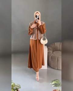 Aliyah Dress Gamis Wanita Terbaru Simple Elegan Bahan Crinkle Airflow & Tulle Renda