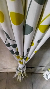 Gorden Jendela Gordeng Pintu Kamar Satin Bridal Mewah Motif Bunga Kuning Model Semokring 12 Lubang