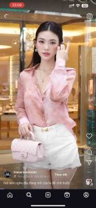 Áo sơ mi chất vải tơ óng cao cấp áo Yenny hoạ tiết Loang Cam Đào mỏng xuyên thấu form suông