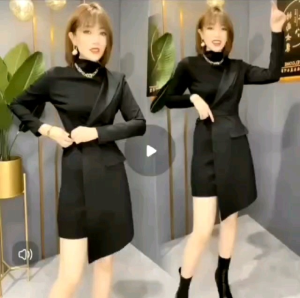 Dress design niche western style high collar waist irregular Hepburn little black dress spring dress new womens clothing