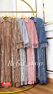 Indah Dress Set Gamis Wanita Bahan Ceruti Mix Burkat Gamis Kondangan Wanita Kekinian Baju Pesta