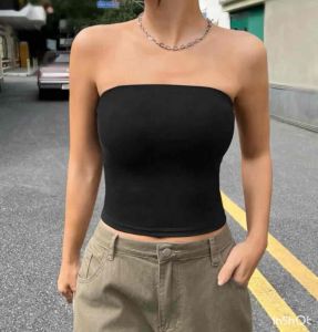 Free Size Tube Crop Top with Knitted Fabric - AVA