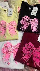 Laysso L39 Ribbon Print cotton Full length trending Tshirt for women Ladies tops