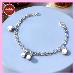 🌈AAbaby Galleries AA429 Original Baby Silver Anklet Bracelet Double Mini Drum Bells & Drum Bells (Rantai Kaki/Tangan/Gelang Kaki/Bayi/Kanak)