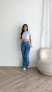 Celana Jeans Panjang Wanita Cutbray Cargo stretch Highwaist Jumbo Import Kekinian Terbaru