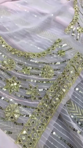 [PRE-ORDER] Beautiful Georgette With Double Sequence Embroidered Work Saree ( Delivery 15 Days )