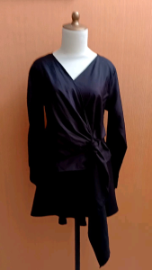 atasan wanita hitam model kimono L cewek blouse vneck cute lengan panjang kerja kuliah