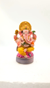 st579 Ganesh Idol in Marble Material | 3 inch Height | Skin Antique Color | Ideal for car dashboard | Home Decor or showpiece | Home Temple | Gift Item