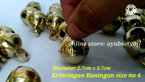 Krincing kuningan no4 ( D2.7cm x 3.7cm ) klintingan 04 Bel Bandul Lonceng Bulat klinting Gowok Krincingan antik lonceng kucing mainan anjing aksesoris gelang kaki tari remo jaranan barongan