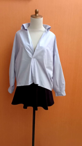 atasan kemeja wanita lengan panjang M L XL blouse MEWAH oversized abu muda pastel