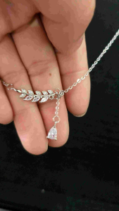 Kroean Rhinestone Tassel Necklace Wheat Ear Sliver Necklace Leaves Neckalce Adjustable Fashion Jewelry Women Gift( W/Free box)