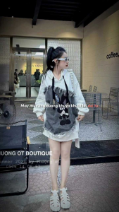 Áo hoodie nỉ thỏ sẵn 2 màu đen trắng SK