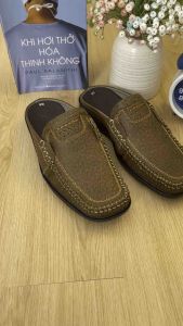 Giày sục nam màu rêu lạ giày da bò đi bền êm chân bảo hành 5 năm size 38 đến 43