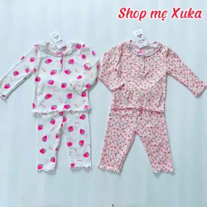 Bộ tay dài bé gái phối ren cổ chất tăm lạnh xuất Nhật