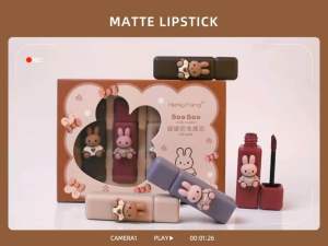 Lip Stick Lamuseland Bobo Rabbit Matte Velvet Mousse Lip Mud Cartoon Lip Glaze Long-lasting Color Lock Lip Makeup 4pcs Set H7093A唇泥口红