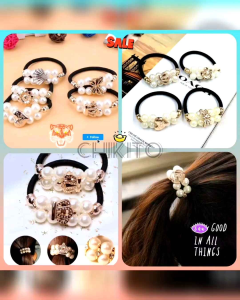 RW807 Tali Ikat Rambut Korea Motif Mutiara Bahan Elastis dan Kuat