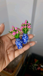 แจกันดอกบัวจิ๋วดินปั้น ความสูงประมาณ 7 ซม. (คู่)