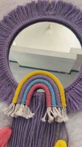 CERMIN MACRAME RAINBOW POM POM WARNA WARNI CANTIK-HIASAN DINDING GANTUNG