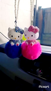 COD ! Gantungan Spion Tengah Mobil Hello Kitty Pompom Bling Bling