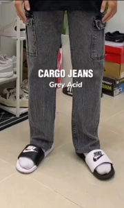 New Design Men’s Acid Wash SixPocket Kargo Jeans Kain Tebal Non Stretchable Straight Cut Cargo