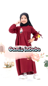 Gamis Labubu Anak Usia 2-11 Tahun Crinkle Airflow Premium Dress Baju Muslim 2025