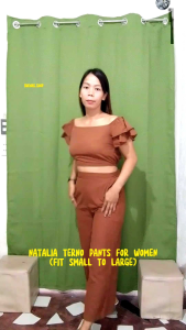 Natalia Terno Pants w/ Top for Women (Free Size Fit Small-Medium) Garterized Back Top and Highwaist Pants