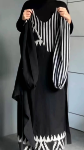 Set Couple Black Marline Dress & Kemeja Tenun Etnik Troso Terbaru: Baju Kondangan Viral Baju Trend Kekinian