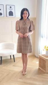 Mommade-เดรสให้นม ชุดให้นม Brown Scott Bow Dress