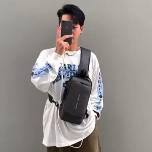 Men Chest Bag Anti-theft Lock Sling Bag Fashion Chest Pack Waterproof USB Crossbody Bag @ Ready Stock KL