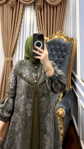 Afiza Dress Premium Ori – Gamis Muslimah Elegan Bahan Lionel Richi Mix Organza Premium Set Outer Panjang Mewah (LD 110cm | PJ 140cm)