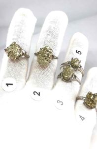 NATURAL PYRITE RINGS AND EARRINGS ( Stone of strenght and luck )